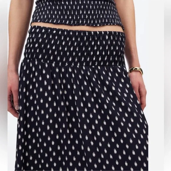 Madewell Midi Skirt Size 14 Shibori Dot Print Smocked Waist - Picture 4 of 10